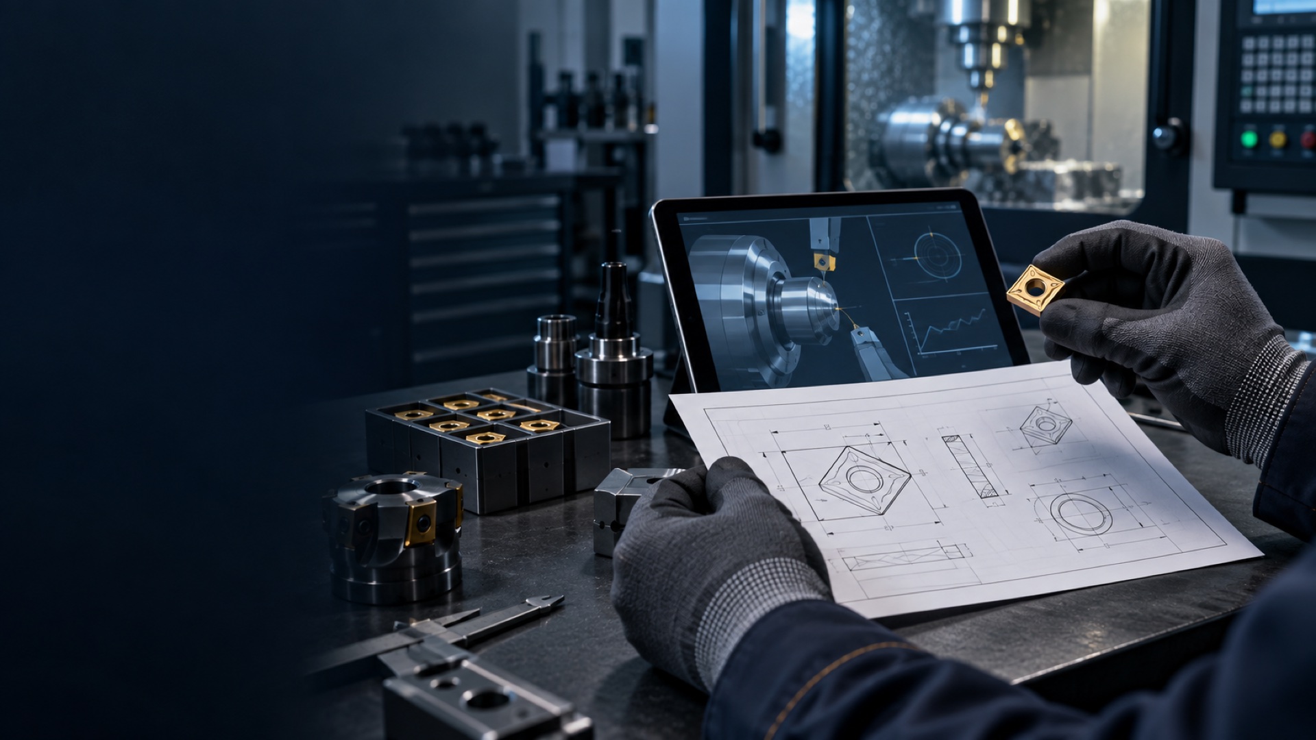 Application engineer reviewing an indexable insert